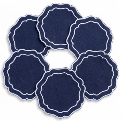Linen Coasters for Drinks Set of 6, Navy - color: 1120 - Navy, size: 6 inches