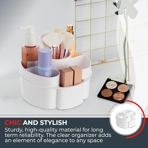 Masirs Small 360 Rotating Makeup Organizer, 5 Compartments, Round White - color: Round White