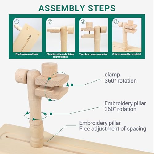 Airo Beech Wood Embroidery Hoop Stand,Rotatable, Tool-Free Installation, for Cross Stitch , Embroidery, Sewing Needlework