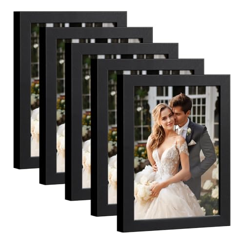 HappyHapi 4x6 Picture Frame Set of 5, Wall or Tabletop Display, Black - color: Black, size: 4x6