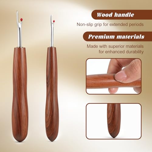 2 Pcs Seam Ripper with Wood Handle for Sewing Remove Stitches Ergonomic Grip for Knitting Hand Sewing Embroidery Thread Removal (S/L)