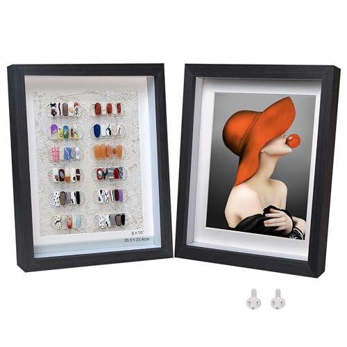 2 Pack Shadow Box Frame 8x10 Shadow Box Display Case Black Picture Frame Glass Surface Internal Depth 0.6 inch for Wall Or Tabletop - color: Black, size: 8x10 inch