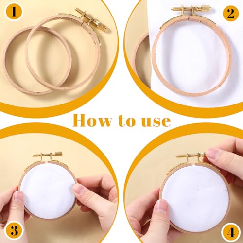 2PCS 3 Inch Wooden Embroidery Hoops, 30PCS 3 Sizes Embroiderys Needles, and 1PCS Needle Threader, Wood Circle Cross Stitch Hoops Ring Small Embroidery Hoop Frame Embroiderys Ring for Art Craft Sewing