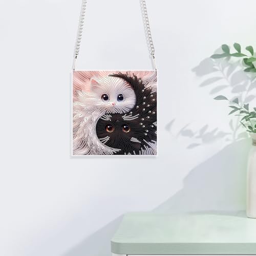 JISHSHAY Diamond Painting Hanging Pendant Cat Yin Yang Diamond Art Hanging Ornament Animal Gem Art Pendant Gem Painting Wind Chimes Mosaic Kits for Adult Windchimes Embroidery Suncatchers Sun Catchers - color: Cat
