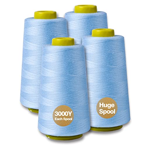 Baby Blue Serger Thread All-Purpose Thread for Sewing, Polyester, 4 Cones of 3000 Yards Each Spool for Sewing Machine - color: 4 Baby Blue