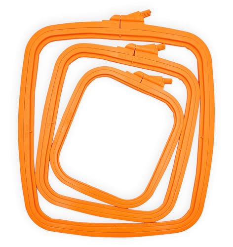 Nurge Square Embroidery Hoop - Plastic Cross Stitch Frame for Needlepoint & Embroidery - Adjustable Craft Hoop - Orange - Set of 3 - color: Orange, size: Multiple Sizes (Set of 3)