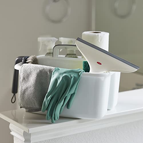 Gracious Living Storage Caddy, 2-Compartment Portable Plastic Tote with Handle for Cleaning Supplies, Craft Organization, & Makeup, White/Gray - size: 1 Pack
