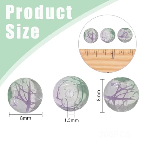 8mm Hand-Drawn Glass Beads Bulk 200pcs Purple Green Round - color: Green&Purple 8mm