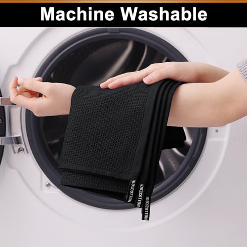 Homaxy 100% Cotton Waffle Weave Dish Cloths, 6 Pack, Black - color: Black, size: 12 x 12 - 6 Pack