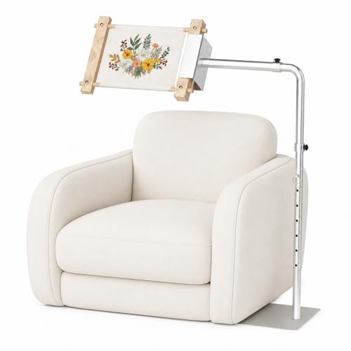 Workstand with Side Clamp, Adjustable Cross Stitch Floor Stand, Rotating Needlepoint Stand, Fits Lowery Stand, Q-Snap Frames and Scroll Rods Up to 20" Wide, Heavy Duty Metal Construction