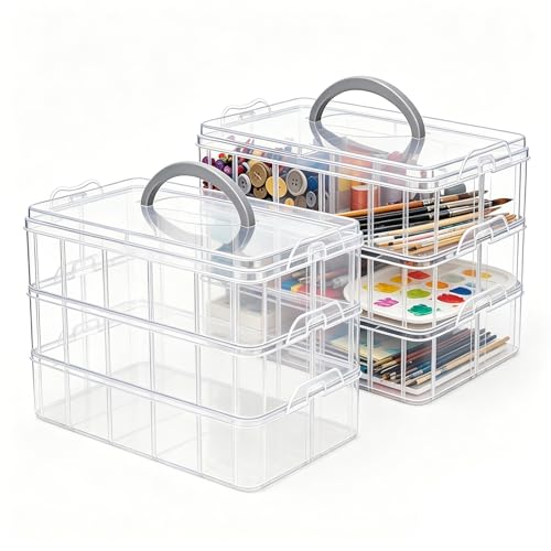 2Pack 3-Tier Stackable Storage Box, 30 Adjustable Compartments Organizer - size: 30 Grids