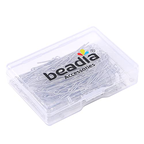 BEADIA Platinum Plated Open Eye Pins Non Tarnish 35mm 150pcs for Jewelry Making Findings - color: Open Eye Pins Platinum, size: 35x0.7mm