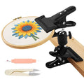 Portable Metal Embroidery Hoop Holder, 360° Rotatable Adjustable Embroidery Stand, Black Hands-Free Desktop Clip for Cross Stitch & Needlepoint, Compatible with Most Framework
