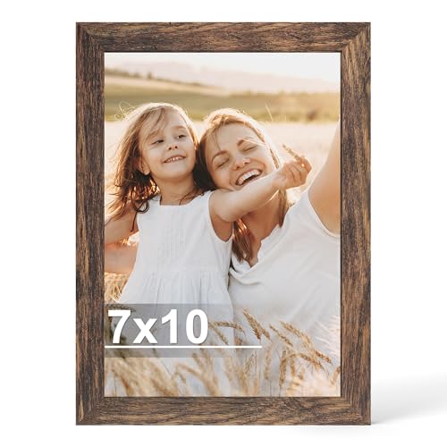 Hongkee 7x10 Picture Frame with Real Glass Wood Frame(Rustic Brown, 1 Pack) - color: Rustic Brown, size: 7X10 in