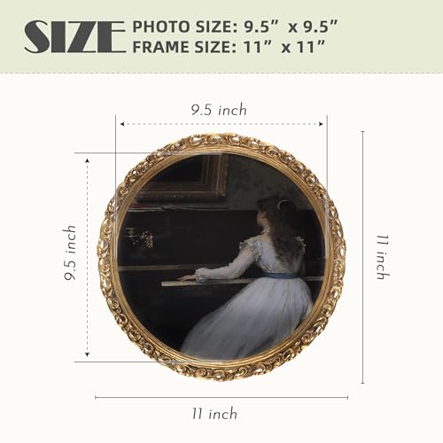 10x10 Round Art Deco Picture Frame – Antique Gold & Vintage Bronze Frame with Glass Front – Wall Mountable or Tabletop Display - color: 10x10 inch (Round)