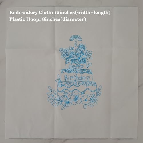 Esffaci Embroidery Starter Kit for Adult Beginner with Birthday Cake Candle Flower Pattern Hand Embroidery Set with Cloth Hoop Needle Threader Floss and Instruction - color: Birthday Cake