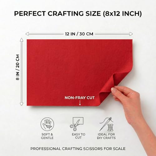 Soft Red Felt Fabric Sheets for Crafts 8 x 12 Inch 20 Pcs 1.6mm Thick - color: Red