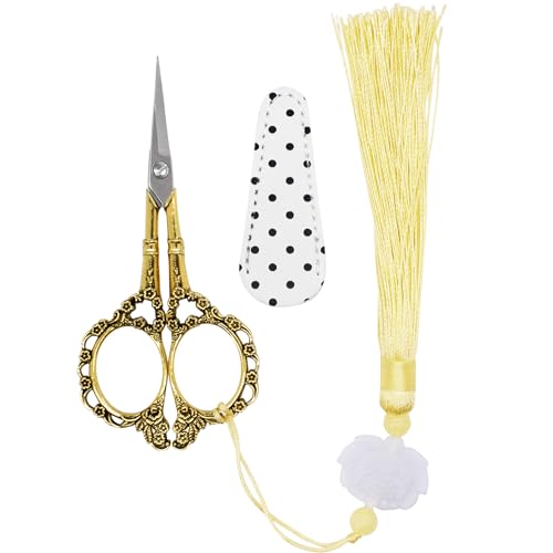 BIHRTC 4.5Inch Embroidery Stainless Steel Scissors with Leather Cover Tassel DIY Tools Dressmaker Small Shears Precision for Crafting Thread Cutting Sewing DIY Artwork Housework - size: 4.5inch, style: Style 1102