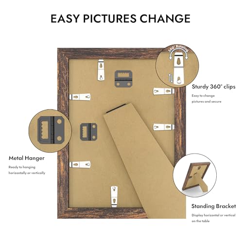 Hongkee 8x11 Picture Frame with Real Glass Wood Frame, 1 Pack(with Mat 6x9) - color: Rustic Brown, size: 8X11 in