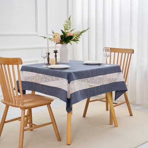 Polyester Fabric Tablecloth with Exquisite Embroidery Sheer Border-Waterproof/Wrinkle Resistant-for Dining,Indoor&Outdoor,Wedding,Holiday,Denim Blue,Square 70x70Inch - color: Denim Blue, size: 70" x 70" (Square)