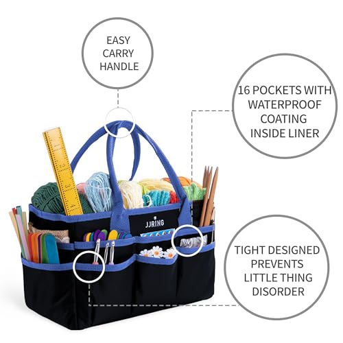 JJRING 600D Nylon Craft & Art Organizer Tote Bag With Pockets, Blue - color: Blue, size: Small