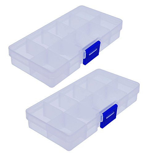 Plastic Jewelry Organizer Box Clear Storage Bead Case for Little Crafts/Arts 2 Pack Container with 10 Grids, Small