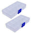 Plastic Jewelry Organizer Box Clear Storage Bead Case for Little Crafts/Arts 2 Pack Container with 10 Grids, Small