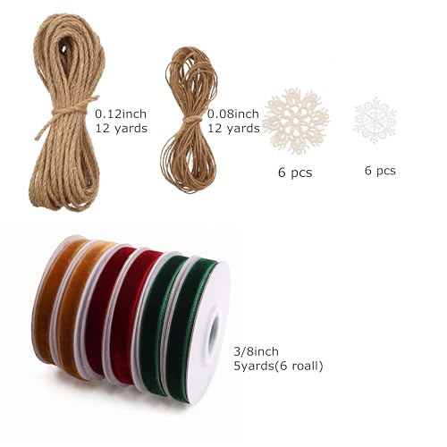 IDONGCAI Velvet Ribbon, Jute Twine & Lace Snowflake Craft Kit - color: Mix colors