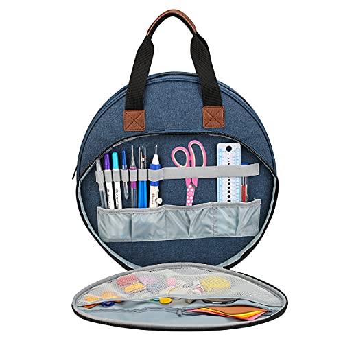 Shinyzone Cross Stitch Storage Bag Blue,Embroidery Projects Bag,Sewing Crafts Storage Tote Bag,Knitting Bags with Zipper Pockets Organiser for Embroidery Hoops,Charts and Threads - color: Blue