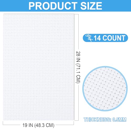 Cross Stitch Fabric 14 Count Aida Cloth 28 x 19 Inch Large Size Classic Reserve Cross Stitch Supplies Embroidery Fabric for Home DIY Craft Decoration Handmade, White - color: White, size: 14 CT 28 x 19In
