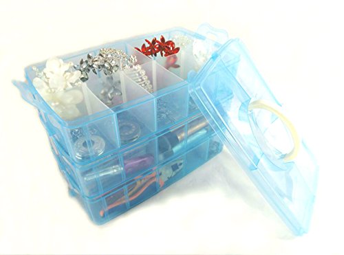 Kamay's 3-Tier Transparent Stackable Adjustable Compartment Slot Plastic Craft Storage Box Organizer Snap-Lock Tray Container 3 Sizes 4 Candy Colors Available (Large 30 Compartment, Blue) - color: Large 30 Compartment, Blue