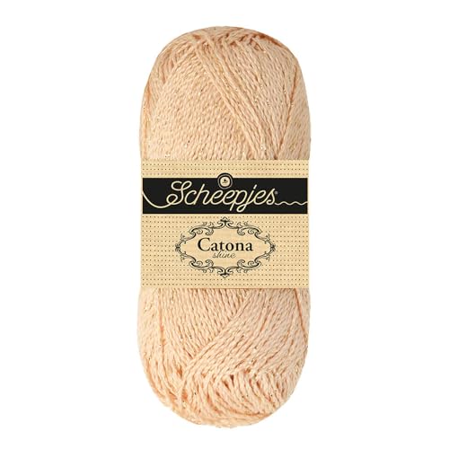 Scheepjes Catona Shine Metallic Cotton Yarn, 50g, Shell Gold 255-G, 1 Pack - color: 255-G Shell - Gold