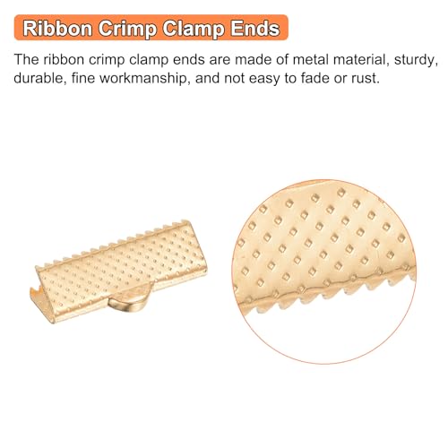 uxcell 280Pcs Ribbon Crimp Clamp Ends, 20mm Bookmark Pinch Crimp Ends, Cord Ends Fasteners Clasp Crimp Ends for DIY Bracelet Necklace Jewelry Making, Light Golden - color: Light Golden, size: 20mm