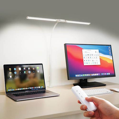 Dual-Head LED Desk Lamp for Office Home, Adjustable Flexible Eye-Caring Desk Light, 5 Modes 10 Brightness Adjustment, USB Adapter Desk Lamp with Clamp-ST-W - style: Double Head White