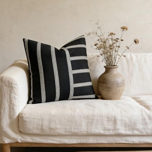 Slow Cow Square Throw Pillow Cover Stripe 18 x 18 Inches Black Off White - color: Black Patchwork, size: 18" x 18" (Pack of 1)