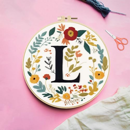 FREEBLOSS 4 Sets 11.6" Embroidery Kit for Beginners Needlepoint Embroidery Starter Kit with Flower Stamped Patterns, Instructions, Colored Threads, 2 Hoops - style: Love Flower