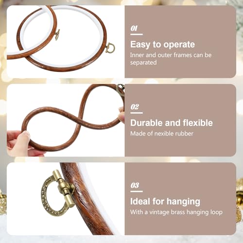 Oqqlin 12 Pcs Round Embroidery Hoop, 6 Inch Imitation Wood Embroidery Hoops Decorative Round Rubber Cross Stitch Hoop Ring for Sewing, DIY Craft, Hanging Decor
