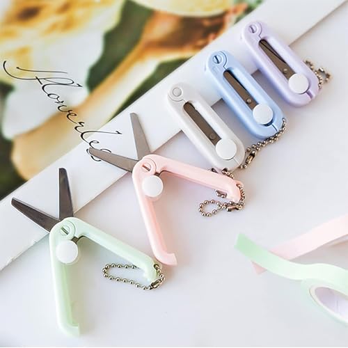Blue Mini Scissors with Key Chain Mini Telescopic Small Foldable Scissors Portable Safe Pocket Travel Scissors Retractable Kids Shears Sharp Cutting Tools for Cutting, Scrapbooking, Crafting, Sewing - color: Blue