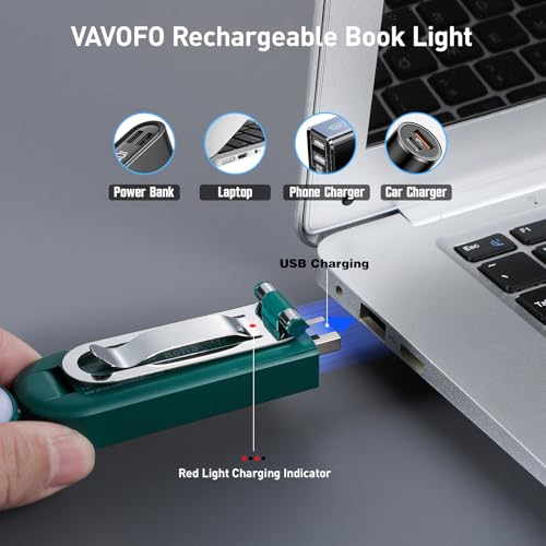 VAVOFO USB Rechargeable Book Light, Bookmark Clip on LED Reading Light - color: Dark Green