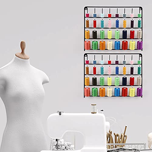 4 Pack Sewing & Embroidery Thread Rack Wall-Mounted Thread Holder Metal Sewing Organizer with Hanging Tools, Large Thread Organizer, 32-Spool - color: Black