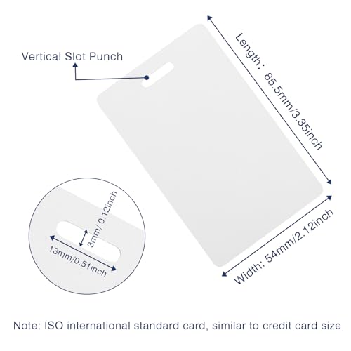 50 Pack Premium Blank PVC Cards with Slot Punch on Short Side - Vertical Slot Punch Blank ID Cards- CAETOUNG CR80 30 Mil Graphic Quality White Plastic Cards for Photo ID Badge Printers - color: 50pack