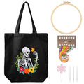 Louise Maelys Halloween Embroidery Kit Canvas Tote Bag, Skull Floral - color: skull flower