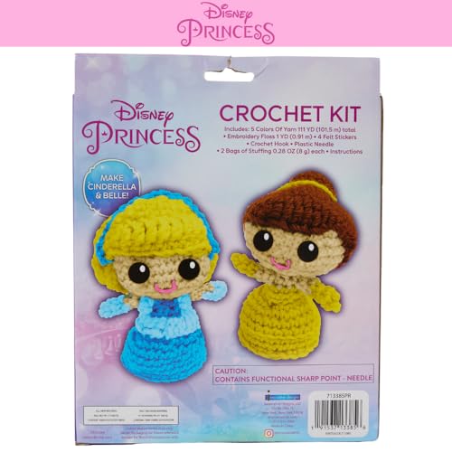 Disney Princess Crochet Kit for Beginners - Cinderella & Belle Craft Kit - color: Cinderella and Belle