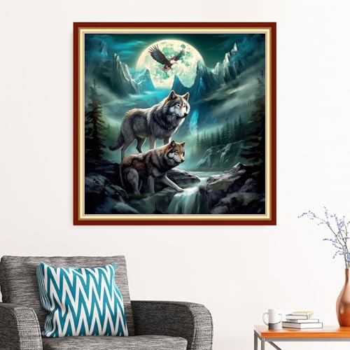 Redxing Stamped Cross Stitch Kits - Beach Night Landscape Counted Cross Stitch Kits for Beginners Adults Needlepoint Cross-Stitch Patterns-Eagle Wolf 18x18 inchs - color: ArtsKit08
