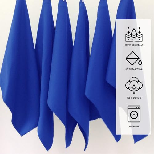 TARAN LIVING Kitchen Towels 100% Cotton Solid Kitchen Dish Cloths Hand Towel Reusuable Dish Towel for Cleaning & Drying Tea Towels Set with Hanging Loop - 18"x28" -Blue, Pack of 6 - color: Blue, size: Pack of 6