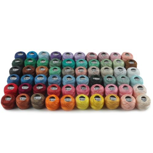 60 Colors Set Size 8 Double Mercerized Egyptian Long Staple Cotton Pearl Thread Crochet Embroidery Craft Tatting Applique 5 Grams 43 Yards Per Ball (60 Colors Set B) - color: 60 Colors Set B