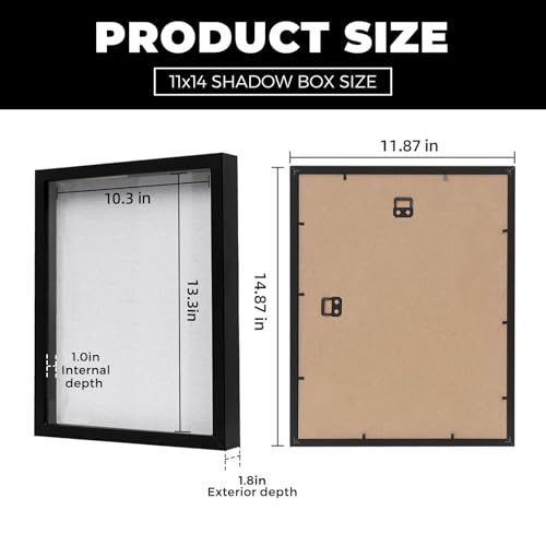 Muzilife 11x14 Shadow Box Wood Picture Frame, Tempered Glass, Black - color: Black, size: 11x14