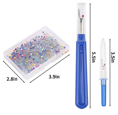 CCINEE 300pcs Sewing Pins,Multicolor Glass Head Sewing Pins with Seam Ripper and Soft Tape Measure for DIY Craft Jewelry