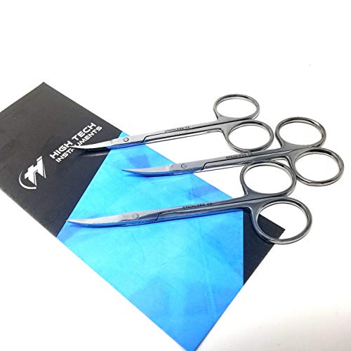 HTI BRAND Iris Micro Dissection Lab Sharp Scissors, Curved, 4.5" (11.43cm) Fine Point , Stainless Steel (Pack of 3) - style: Pack of 3