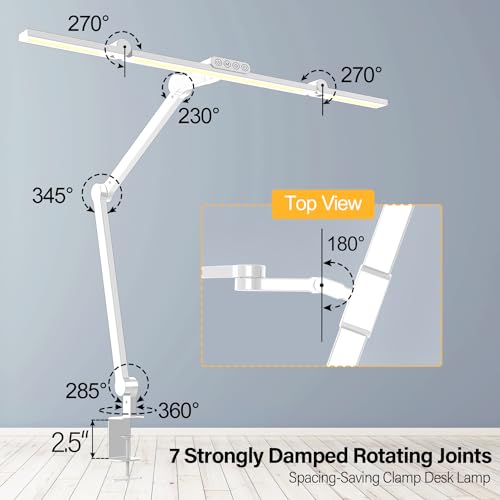 Micomlan Architect Desk Lamp with Clamp, Led Desk Lamp for Home Office with Remote Control, 24W Bright Dimmable Computer Light with Atmosphere Lighting Adjustable Table Light(Remote) - color: Light White
